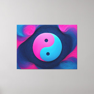 Impressão Em Tela Equilíbrio Geométrico: Padrão Neon Yin Yang