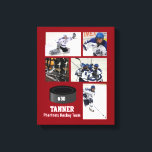 Impressão Em Tela Equipe de Colagem de Fotos de Hockey Personalizado<br><div class="desc">Esta colagem de hóquei apresenta 5 fotos e o nome do jogador ou da equipe e adiciona um número também. Altere a cor de fundo para corresponder às cores da equipe. Uma forma excelente de celebrar a temporada e o trabalho de duro do seu jogador. Faz um presente de treinador...</div>