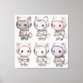 Impressão Em Tela Equipe de Gato Astronauta Fofo – Gatos Espaciais K