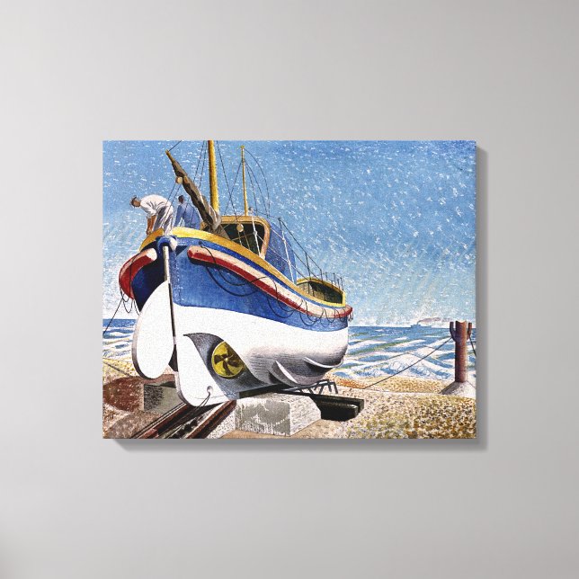 Impressão Em Tela Eric Ravilious - Balsa de vida em Adelburgh, arte  (Frente)