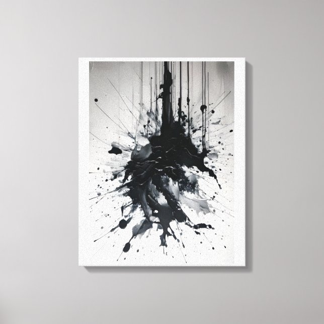 Impressão Em Tela Erupção de Tinta Espelho Preto Dramático (Frente)