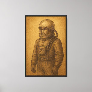 Impressão Em Tela Esboço de Astronauta Vintage em Papel Envelhecido