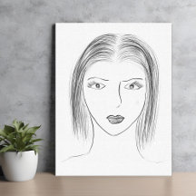 Esboço de Rosto de Mulher Preto e Branco para Pare