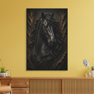 Impressão Em Tela Escultura 3D de Luxo em Arte Fina de Cavalo Friesi
