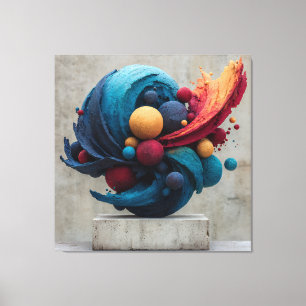 Impressão Em Tela Esfera Rachada Vibrante Escultura de Cor Explosiva