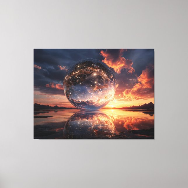 Impressão Em Tela Esfera Reflexiva Surreal Contendo Estrelas (Frente)