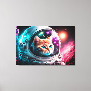 Impressão Em Tela Espaço Engraçado Astronauta Gatinho Galáxia Univer