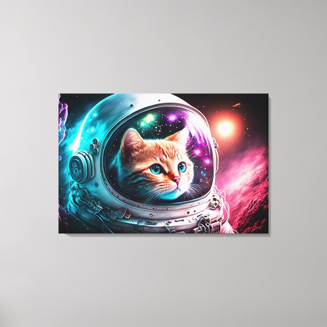 Impressão Em Tela Espaço Engraçado Astronauta Gatinho Galáxia Univer (Frente)