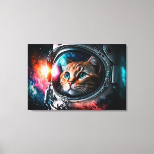 Impressão Em Tela Espaço Engraçado Astronauta Gatinho Galáxia Univer
