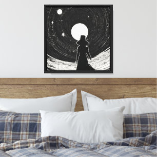 Impressão Em Tela Espaço Preto e Branco Arte de Cartoon Silencioso