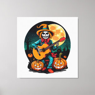 Impressão Em Tela espantalho toca violão e comemora halloween