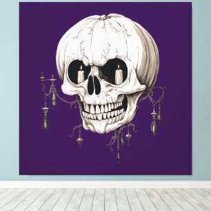 Impressão Em Tela Espantosa Cranium Derretendo de Halloween Com Imag