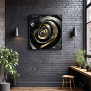 Impressão Em Tela Espiral Cósmica Dourada e Prateada