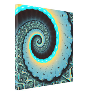 Impressão Em Tela Espiral de Arte Fractal Laranja abstrato azul Turq