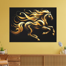 Impressão Em Tela Espírito Dourado – Cavalo Abstrato em Movimento