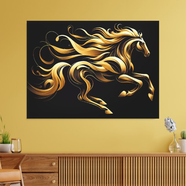 Impressão Em Tela Espírito ouro - Cavalo Abstrato em movimento (Insitu(Sala de estar))