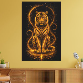 Impressão Em Tela Espírito Tigre Dourado Celestial – Arte Cósmica Lu