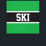 Impressão Em Tela Esportes negros e brilhantes do SKI<br><div class="desc">Este esportivo,  design atlético,  apresenta texto SKI em negrito dentro a uma faixa central preta,  destacada em preto,  contra faixas externas brilhantes e verdes. O texto pode ser personalizado</div>