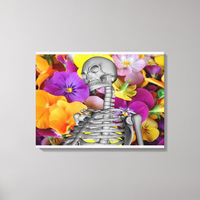 Impressão Em Tela Esqueleto com Flores (Frente)