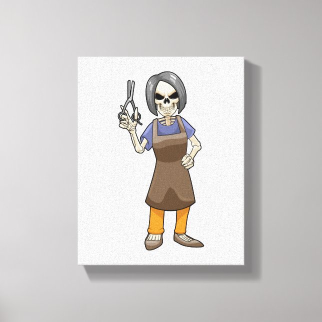 Impressão Em Tela Esqueleto como cabeleireiro com tesoura (Frente)