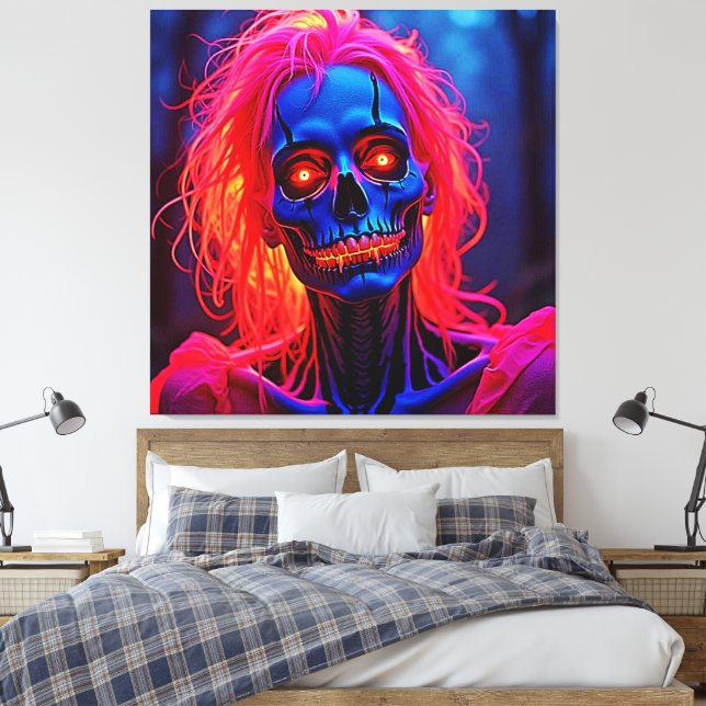 Impressão Em Tela Esqueleto de areia com Design de cabelo rosa (Insitu(Quarto))