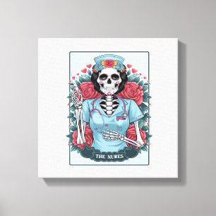 Impressão Em Tela Esqueleto de Enfermeira Rosa Floral Carta Tarot Ha