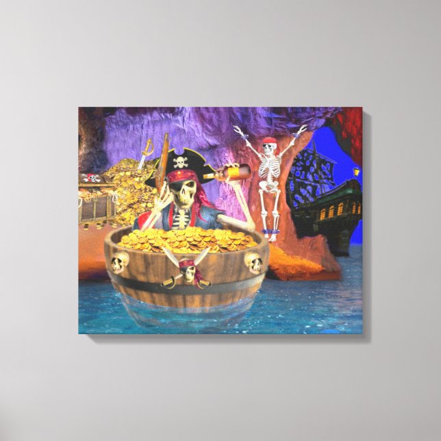 IMPRESSÃO EM TELA ESQUELETO DE PIRATAS EM BARREL (Frente)