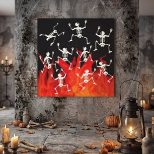 Impressão Em Tela Esqueletos Dançantes em Chamas para o Halloween