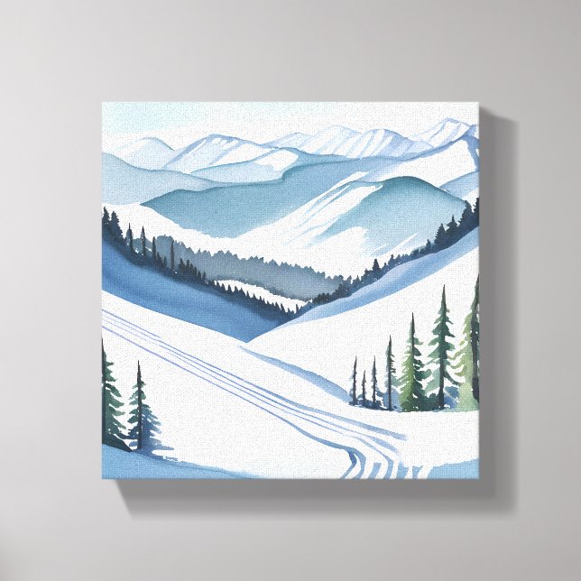 Impressão Em Tela Esqui Mountain Watercolor (Frente)