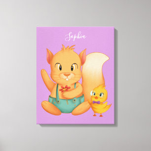 Impressão Em Tela Esquilo & Pato, Nome DIY Branco, Lavanda Clara