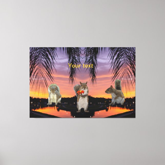 Impressão Em Tela Esquilos bonitos no pôr do sol tropical (Frente)