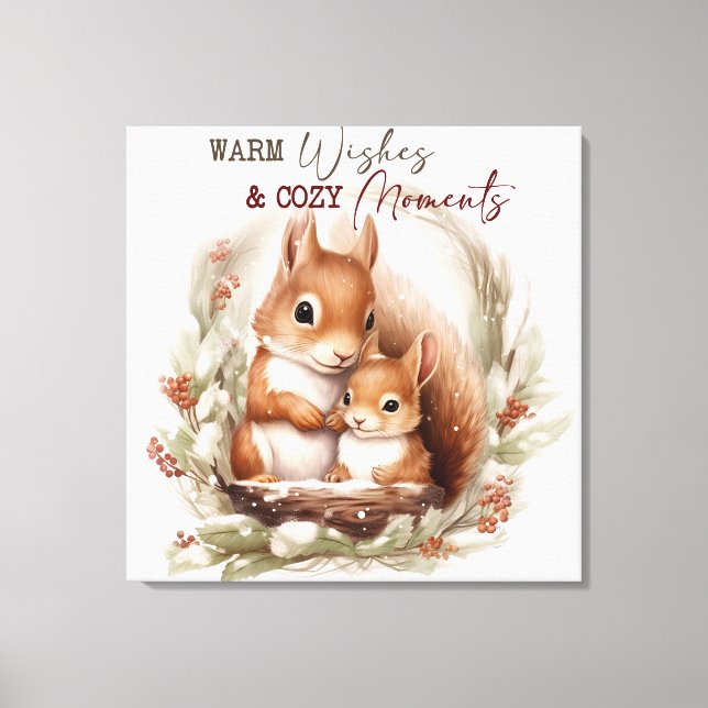 Impressão Em Tela Esquilos de inverno no bosque Christms (Frente)