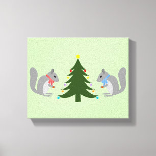 Impressão Em Tela Esquilos Decorantes de Árvores de Natal