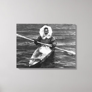 Impressão Em Tela Esquimó vintage do Alasca EUA e seu kayak