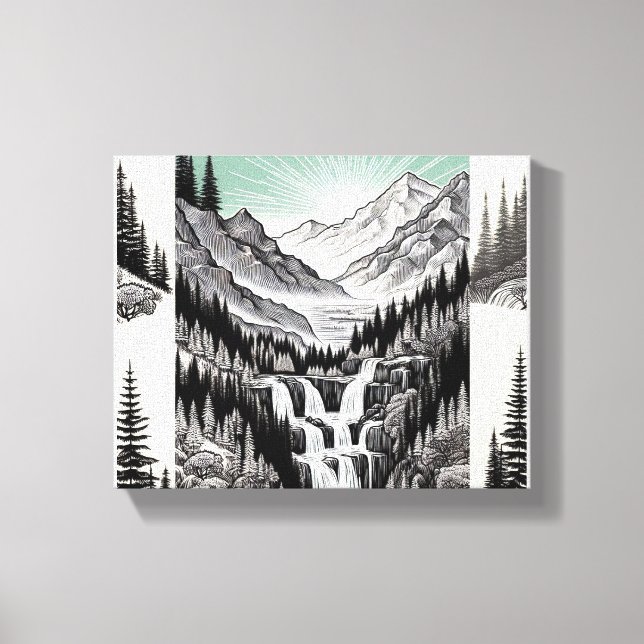 Impressão Em Tela Essência da Natureza: Paisagem Preta e Branca - Ca (Frente)