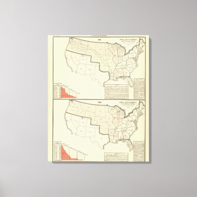 Impressão Em Tela Estados Unidos Dois mapas litográficos coloridos (Frente)