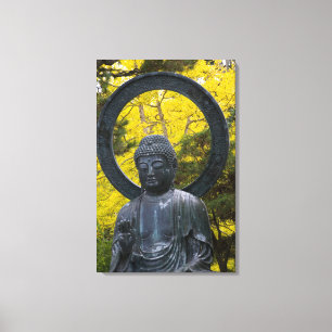 Impressão Em Tela Estátua de Buda nos Jardins Japoneses Dourado