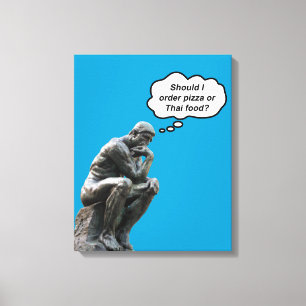 Impressão Em Tela Estátua engraçada do Pensador de Rodin - Pizza ou 