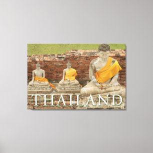 Impressão Em Tela Estátuas de Budas Sentados Ayutthaya, Tailândia
