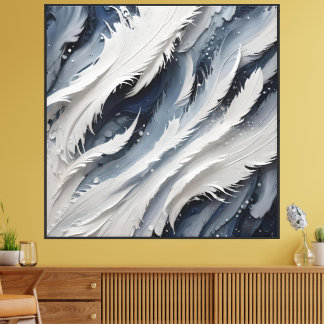 Impressão Em Tela Estético Branco Feathery E Azul