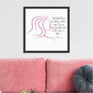 Impressão Em Tela Esther 4:14 Versículo da Escritura Silhueta Rosa 