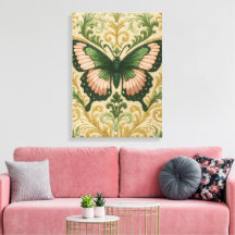 Impressão em Tela Esticada de Borboleta Rosa e Ver