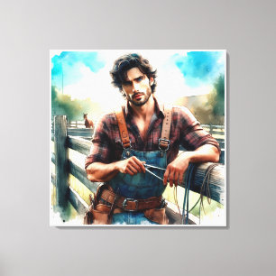 Impressão em Tela Esticada de Cowboy Western em Aq