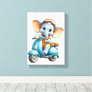 Impressão em Tela Esticada Elefante Azul Bonito