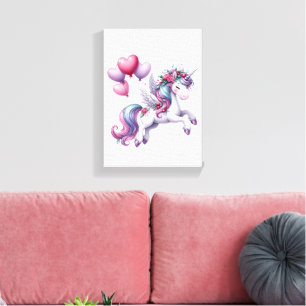 Impressão em Tela Esticada Floral Unicórnio Roxo