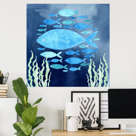 Impressão em Tela Esticada Peixes No Mar