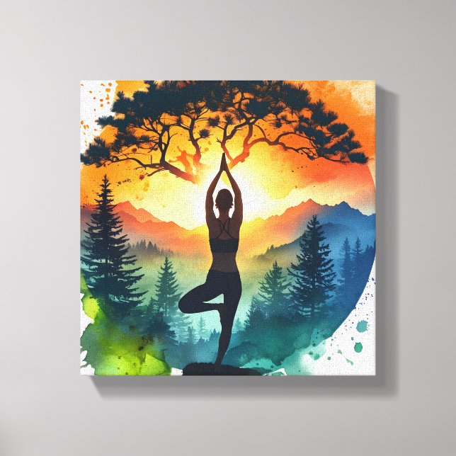 Impressão em Tela Esticada Silhueta Meditação Yoga (Frente)