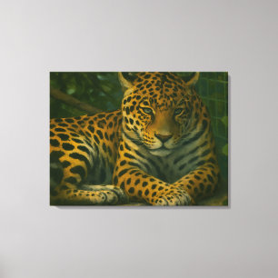 Impressão Em Tela Estilidade do ouro - Leopardo em repouso na folhag