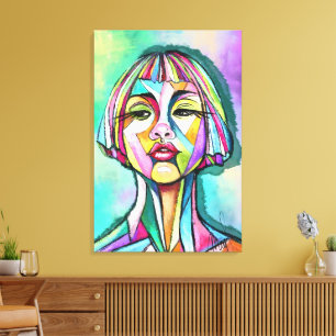 Impressão em Tela Estilo Cubismo Mulher