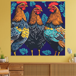 Impressão Em Tela Estilo de Estêncil de Corte de Três Hens Franceses